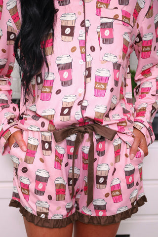 PREORDER- Coffee Date Ruffle Pajama Set