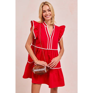 Gameday Ruffled Dress, Red