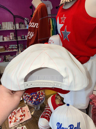 Play Ball Embroidered Baseball Cap, White/Blue or White/Red