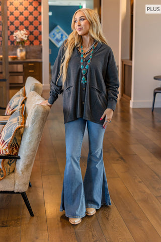 PLUS SIZE Two-Tone Charm Cardigan: Jewel Green