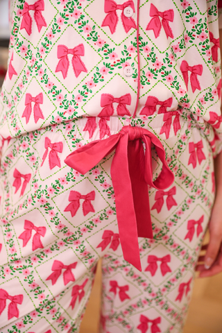Pretty Lattice Bow Ruffle Pajama Set