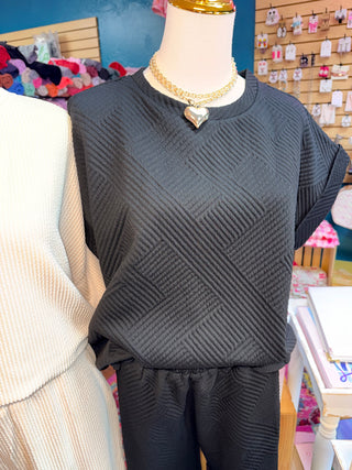 She & Sky Black textured pant set