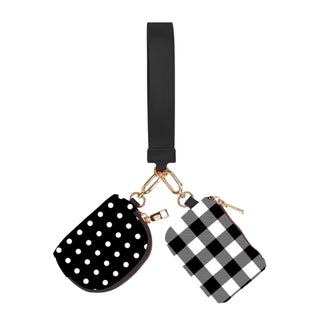 PREORDER--Double Pouch Wristlet- Black Polkadot/Gingham