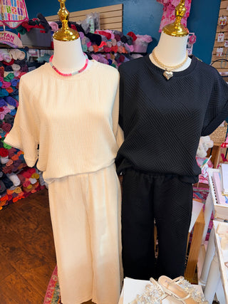 She & Sky Black textured pant set