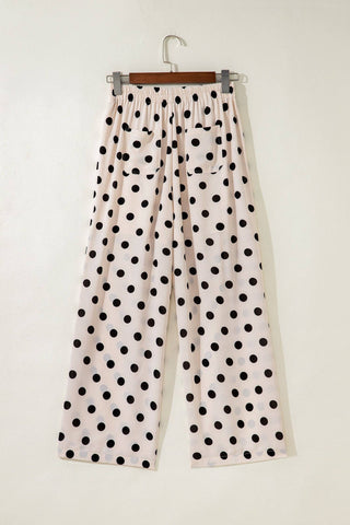 Polka Dot Patch Pocket Wide Leg Pants
