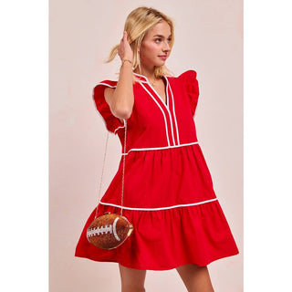 Gameday Ruffled Dress, Red
