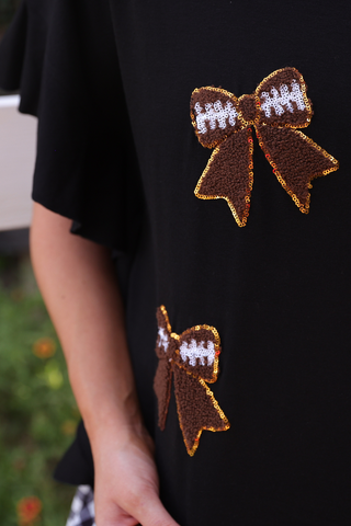 PREORDER- Sideline Sparkle Ruffle Top- Black