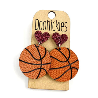 2" Custom I Heart Basketball Dangles - Sports Earrings: Purple