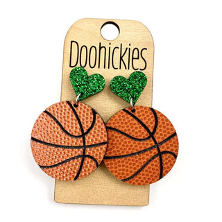 2" Custom I Heart Basketball Dangles - Sports Earrings: Purple