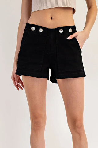EE Some Black denim shorts