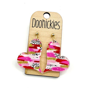 Bright Strokes Lil' Swoopy Hearts Collection - Valentines Earrings: Pink Dalmatian