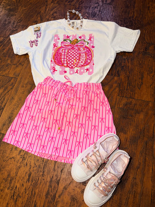 Pink Pumpkin Breast Cancer Awareness Graphic Tee,  white