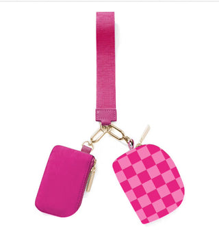 Double Pouch Wristlet- Pink Checkered