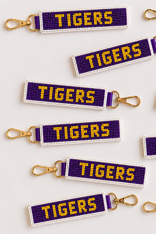SC - Tigers Purple and Yellow Beaded Keychain