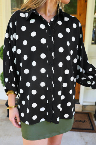 PREORDER- Sloane Button Up Top- After Dark Polka Dot