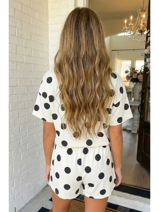Polka Dot Print Loose Tee & Drawstring Shorts Set