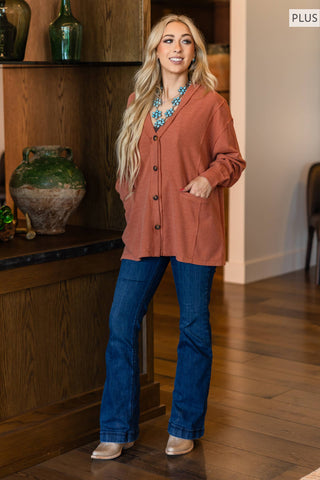 PLUS SIZE Two-Tone Charm Cardigan: Wine