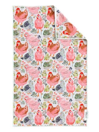 Coop Cuties: Crae Double-Sided Hand Towel, Pink Chicken Print