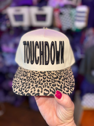 Touchdown Embroidered Cap with Leopard Print Brim