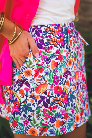 Fiesta Time Floral Skort- White