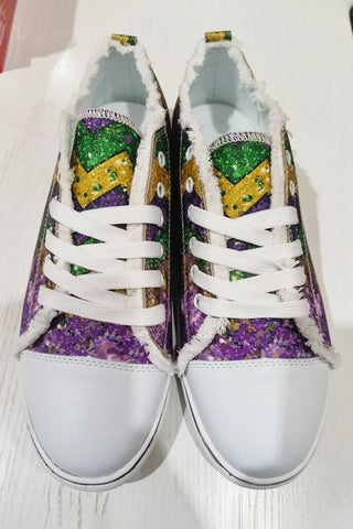 Mardi Gras Shiny Chevron Striped Lace-up Flat Canvas Shoes: Multicolor / 10(42)