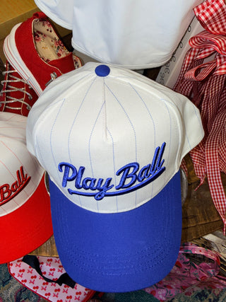 Play Ball Embroidered Baseball Cap, White/Blue or White/Red