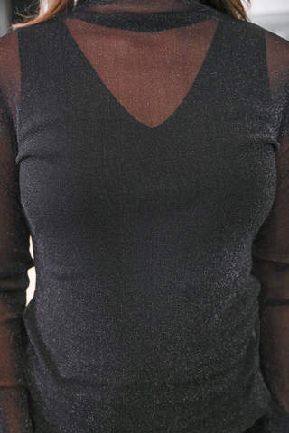 Keigan Mesh Top- Black Glitter