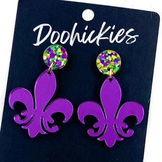 2" Fleur de Lis Acrylic Dangles -Earrings: Purple