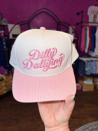 Dilly Dallying Canvas Hat, Pink Pinstripe