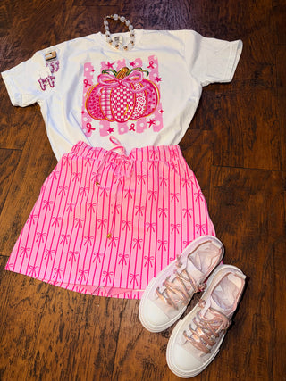 Pink Pumpkin Breast Cancer Awareness Graphic Tee,  white