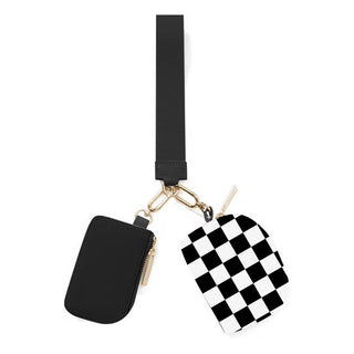 PREORDER- Double Pouch Wristlet- Black/White Checkered