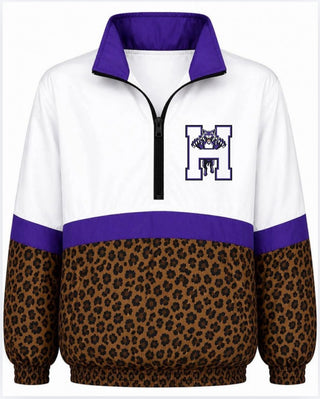 Hallsville On the Go Pullover- Leopard with H & Bobcat face logo
