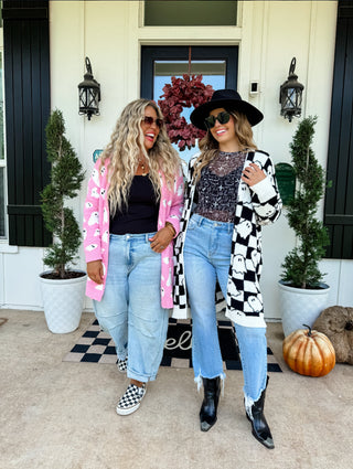 Halloween Cloud Cardigan- B & W Checkered ghosts