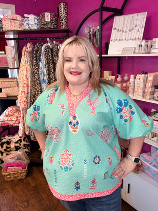 Umgee Mint Floral Top