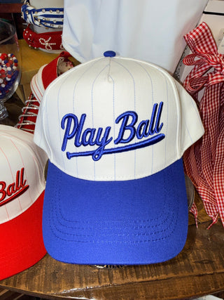 Play Ball Embroidered Baseball Cap, White/Blue or White/Red