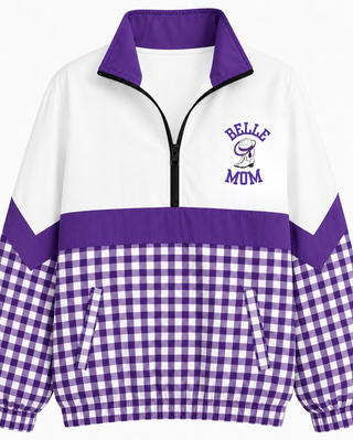 Hallsville Bobcat Belle Mom On the Go Pullover- Purple Gingham