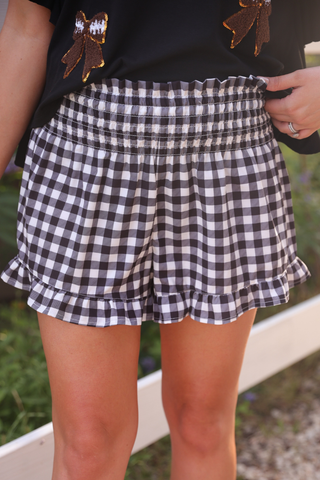 Sunny Strolls High Waisted Shorts, Black Gingham
