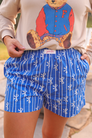 Jess Lea Trendy Blue Bows and Goals Cotton Boxer Shorts