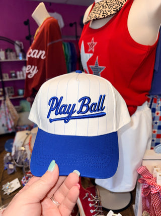 Play Ball Embroidered Baseball Cap, White/Blue or White/Red
