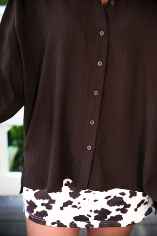 Sloane Button Up Top- Chocolate
