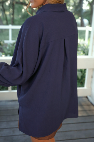 Sloane Button Up Top- Navy