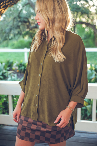 Sloane Button Up Top- Olive