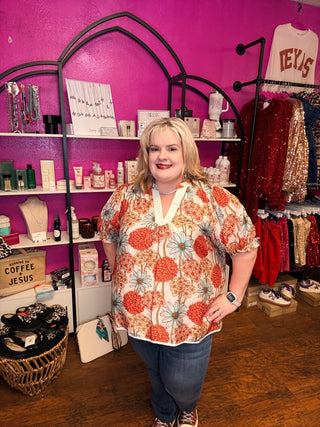 Umgee blue & coral floral top
