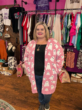 Halloween Cloud Cardigan- Pink Ghosts