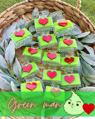 Green with red heart 2" hair clip