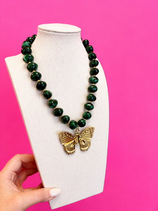 Bauble Bead Necklace - Green - Butterfly