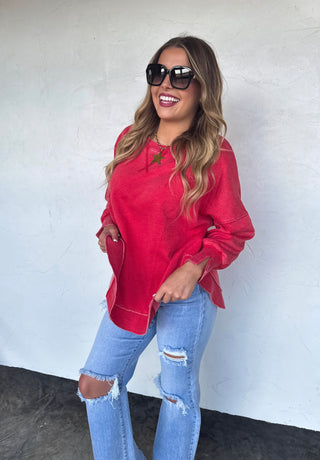 Blakely JOSS WASHED SWEATSHIRT- RED