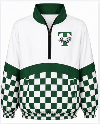 Tatum Eagles On the Go Pullover- Green checkered with T Eagle logo