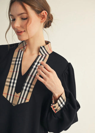 Jodifl Black with plaid contrast top