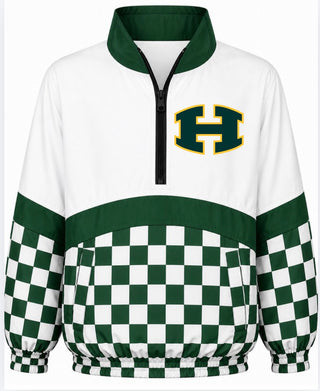 Harleton Wildcats On the Go Pullover- Green checkered with H logo